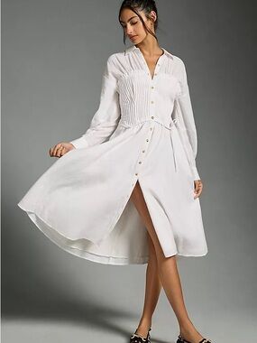 Pilcro White Shirred Corset Buttondown Dress